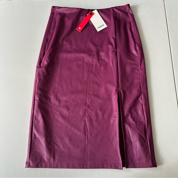 NWT Popilush Shapewear Sculpting Faux Leather Front Slit Midi Skirt Purple - Picture 5 of 9
